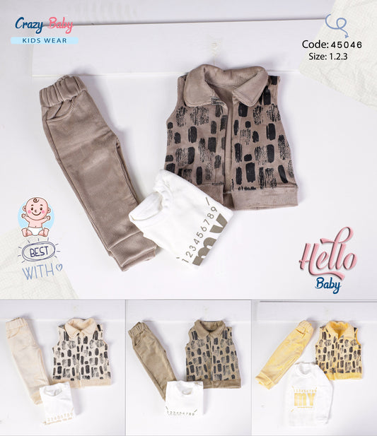 Children's clothing set with vest, pants, and socks on a white background